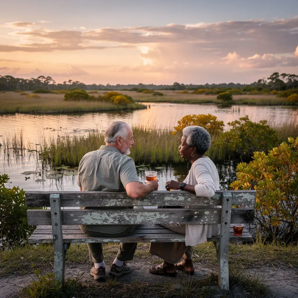 Натуралист объясняет особенности экосистемы на экскурсии в центре природы.