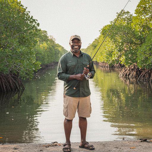 Пейзаж Эверглейдс с яркой зеленью и голубым небом над болотами.